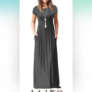 Women’s gray short sleeve casual maxi dress with pockets